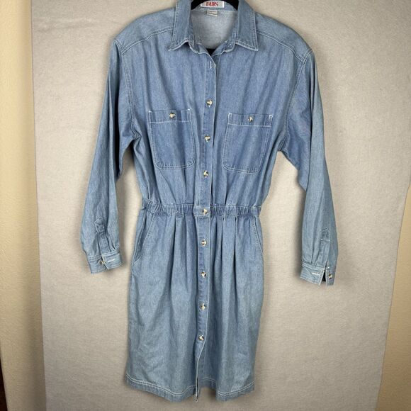 Fads Dresses & Skirts - Vtg 90s Fads Women’s Midi Denim Dress Tradwife Cottagecore Western Button Up L